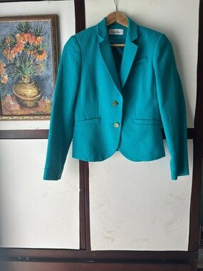 Calvin Klein Teal Textured Notch-Lapel Blazer